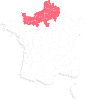 A map of France split into regions highlighting north regions in red.